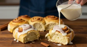 What does pouring heavy cream on cinnamon rolls do?