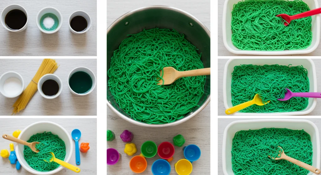 How do you make green spaghetti sensory play?